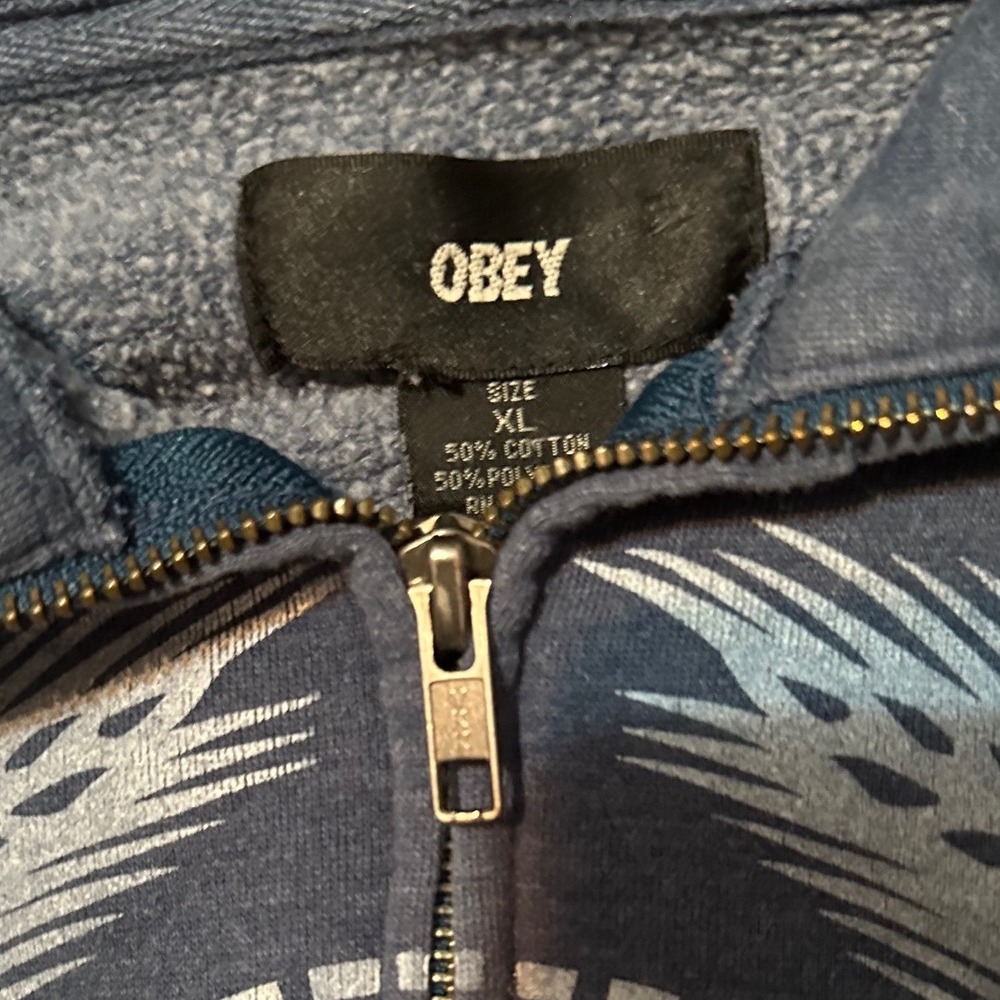 Obey Men's Charcoal Graphic Zip-Up Hoodie - Picture 2 of 3